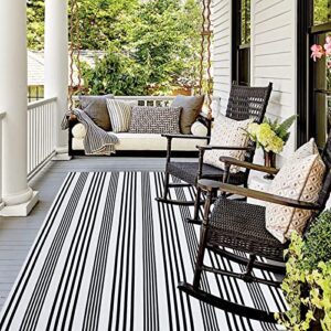 black and white striped outdoor indoor rug 4′ x 6′ front porch rug cotton hand-woven welcome mats layered door mats for front porch/entryway/laundry room/bedroom/outdoor (4′ x 6′)