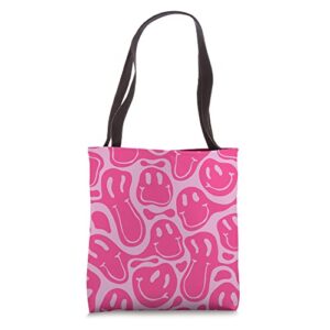 aesthetic trippy pink liquid swirl dripping smile face tote bag