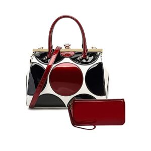 style strategy red patent leather 2in1 purses for women handbag with wallet satchel pattern shoulder crossbody bags for women