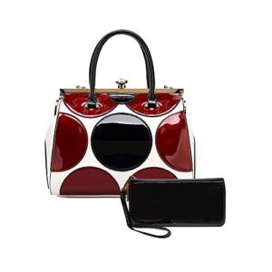 style strategy black and red patent leather 2in1 purses for women handbag with kiss lock satchel pattern shoulder crossbody bags for women