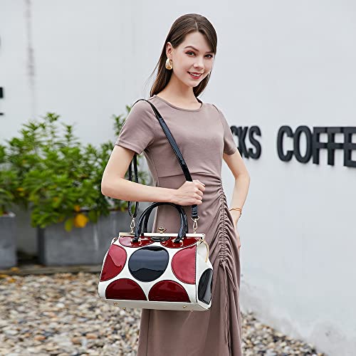 Style Strategy black and red patent leather 2in1 purses for women handbag with kiss lock Satchel pattern Shoulder crossbody bags for women