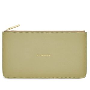 katie loxton be brilliant womens vegan leather sentiment slim perfect pouch olive green