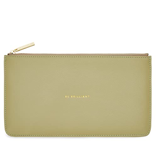 KATIE LOXTON Be Brilliant Womens Vegan Leather Sentiment Slim Perfect Pouch Olive Green