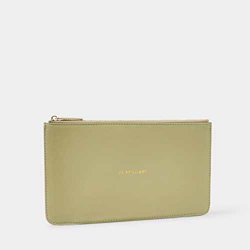 KATIE LOXTON Be Brilliant Womens Vegan Leather Sentiment Slim Perfect Pouch Olive Green