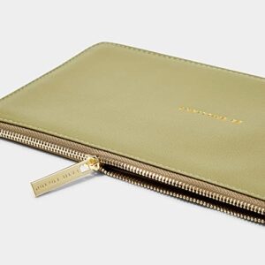 KATIE LOXTON Be Brilliant Womens Vegan Leather Sentiment Slim Perfect Pouch Olive Green