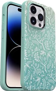 otterbox symmetry series+ antimicrobial case with magsafe for iphone 14 pro (only) – non-retail packaging – feathers and ferns (green)