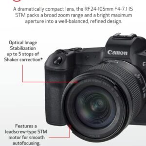 Canon EOS R RF24-105mm F4-7.1 is STM Lens Kit, Vlogging and Content Creator Camera 4K UHD, Digital Single-Lens Non-Reflex AF/AE, 0.4 Magnification, Mirrorless and Full-Frame, Compact & Lightweight