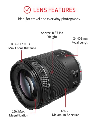 Canon EOS R RF24-105mm F4-7.1 is STM Lens Kit, Vlogging and Content Creator Camera 4K UHD, Digital Single-Lens Non-Reflex AF/AE, 0.4 Magnification, Mirrorless and Full-Frame, Compact & Lightweight