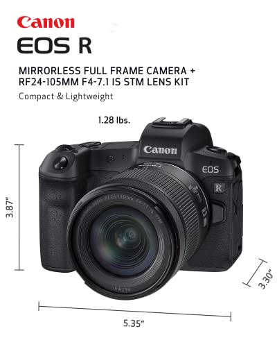 Canon EOS R RF24-105mm F4-7.1 is STM Lens Kit, Vlogging and Content Creator Camera 4K UHD, Digital Single-Lens Non-Reflex AF/AE, 0.4 Magnification, Mirrorless and Full-Frame, Compact & Lightweight