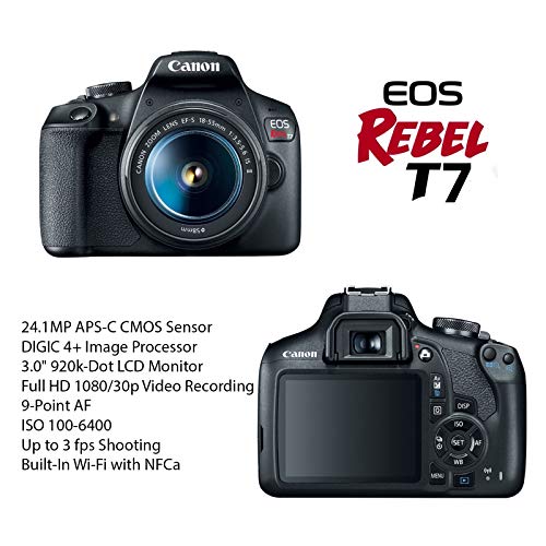 Canon EOS Rebel T7 DSLR Camera Bundle with Canon EF-S 18-55mm f/3.5-5.6 is II Lens + Canon EF 75-300mm f/4-5.6 III Lens + 2pc SanDisk 32GB Memory Cards + Accessory Kit