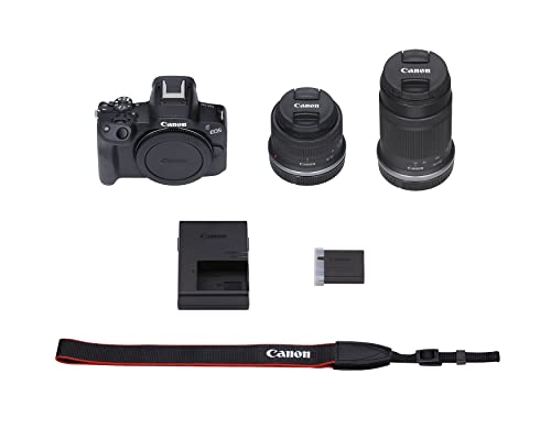 Canon EOS R50 Mirrorless Vlogging Camera (Black) w/RF-S18-45mm F4.5-6.3 is STM & RF-S55-210mm F5-7.1 is STM Lenses, 24.2 MP, 4K Video, Subject Detection & Tracking, Compact, Smartphone Connection