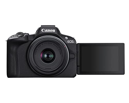 Canon EOS R50 Mirrorless Vlogging Camera (Black) w/RF-S18-45mm F4.5-6.3 is STM & RF-S55-210mm F5-7.1 is STM Lenses, 24.2 MP, 4K Video, Subject Detection & Tracking, Compact, Smartphone Connection