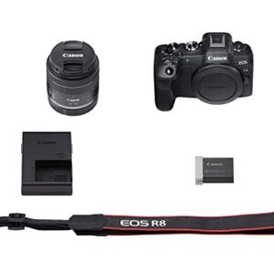 Canon EOS R8 Full-Frame Mirrorless Camera w/RF24-50mm F4.5-6.3 is STM Lens, 24.2 MP, 4K Video, DIGIC X Image Processor, Subject Detection & Tracking, Compact, Smartphone Connection, Content Creator