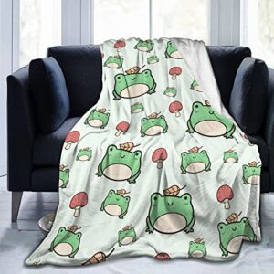 pubnico cute green frog blanket , flannel blanket fluffy cozy fuzzy throws non-shedding for nap bed sofa couch home decor, adults kids teens frog gifts