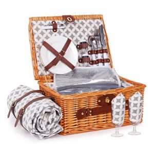 wicker picnic basket for 2 persons with waterproof picnic blanket,picnic set for family with insulated cooler compartment utensils,wedding engagement gifts for couples(brown)