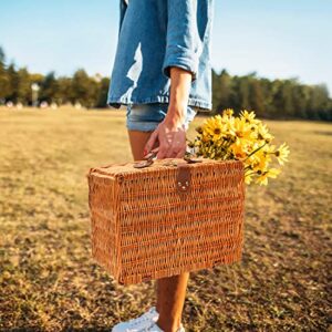 Wicker Picnic Basket for 2 Persons with Waterproof Picnic Blanket,Picnic Set for Family with Insulated Cooler Compartment Utensils,Wedding Engagement Gifts for Couples(Brown)