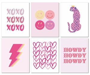 mini zozi preppy room decor pink posters 8″x10″ unframed aesthetic trendy stuff for girls dorms room wall decoration baddie hot paintings for teens cute smiley face xoxo cheetah howdy bolt pop things
