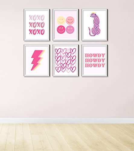 MINI ZOZI Preppy Room Decor Pink Posters 8"X10" UNFRAMED Aesthetic Trendy Stuff for Girls Dorms Room Wall Decoration Baddie Hot Paintings for Teens Cute Smiley Face xoxo Cheetah Howdy Bolt Pop Things