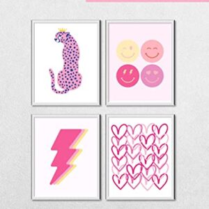MINI ZOZI Preppy Room Decor Pink Posters 8"X10" UNFRAMED Aesthetic Trendy Stuff for Girls Dorms Room Wall Decoration Baddie Hot Paintings for Teens Cute Smiley Face xoxo Cheetah Howdy Bolt Pop Things
