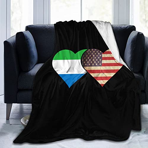 Sierra Leone Flag and American Flag Ultra Soft Flannel Fleece Blanket All Season Living Room/Bedroom Warm Throw Bed Blanket