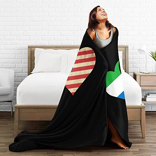 Sierra Leone Flag and American Flag Ultra Soft Flannel Fleece Blanket All Season Living Room/Bedroom Warm Throw Bed Blanket