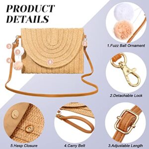 2 Pcs Straw Shoulder Bag Clutch Straw Crossbody Bags Straw Summer bags Handmade Envelope Purse for Women (Light Coffee)