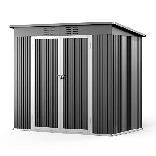 Bealife 6' x 4' Outdoor Storage Shed Clearance with Floor Base, Metal Outdoor Storage Cabinet with Double Lockable Doors, Waterproof Tool Shed, Backyard Shed for Garden, Patio, Lawn, in 2boxes(Grey)