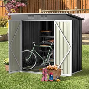 bealife 6′ x 4′ outdoor storage shed clearance with floor base, metal outdoor storage cabinet with double lockable doors, waterproof tool shed, backyard shed for garden, patio, lawn, in 2boxes(grey)
