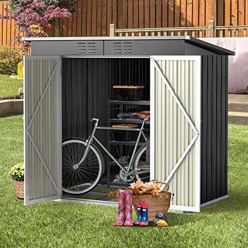 Bealife 6' x 4' Outdoor Storage Shed Clearance with Floor Base, Metal Outdoor Storage Cabinet with Double Lockable Doors, Waterproof Tool Shed, Backyard Shed for Garden, Patio, Lawn, in 2boxes(Grey)