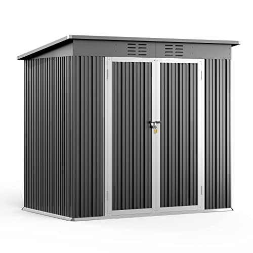 Bealife 6' x 4' Outdoor Storage Shed Clearance with Floor Base, Metal Outdoor Storage Cabinet with Double Lockable Doors, Waterproof Tool Shed, Backyard Shed for Garden, Patio, Lawn, in 2boxes(Grey)