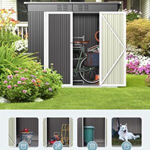 Bealife 6' x 4' Outdoor Storage Shed Clearance with Floor Base, Metal Outdoor Storage Cabinet with Double Lockable Doors, Waterproof Tool Shed, Backyard Shed for Garden, Patio, Lawn, in 2boxes(Grey)