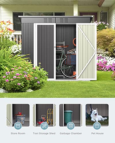 Bealife 6' x 4' Outdoor Storage Shed Clearance with Floor Base, Metal Outdoor Storage Cabinet with Double Lockable Doors, Waterproof Tool Shed, Backyard Shed for Garden, Patio, Lawn, in 2boxes(Grey)