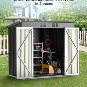 Bealife 6' x 4' Outdoor Storage Shed Clearance with Floor Base, Metal Outdoor Storage Cabinet with Double Lockable Doors, Waterproof Tool Shed, Backyard Shed for Garden, Patio, Lawn, in 2boxes(Grey)