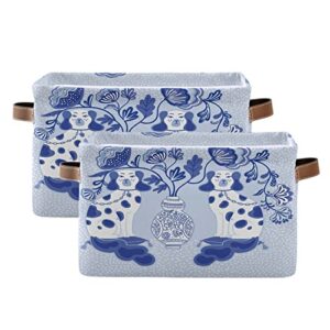 juama staffordshire dogs in chinoiserie style blue and white porcelain large foldable open storage bins with handles rectangular baskets cube for closet office nursery toys bedroom home organizer 2 pa