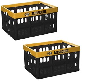set of 2 ncaa university of missouri stackable & collapsible crate / storage bin – perfect for books, clothes in dorms, rooms & closets – basket collapses / ideal for price club runs 50 lb capacity