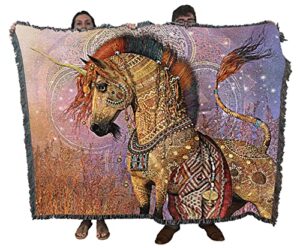 pure country weavers seretse blanket by laurie prindle – fantasy unicorn gift tapestry throw woven from cotton – made in the usa (72×54)