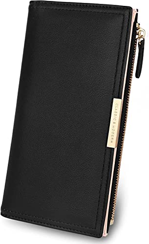 Chic Boutique De Mode Wallets For Women Large Capacity Ultra Thin Card Holder Slim Coin Purse Zip Cute Minimalist Leather Case For Girls Ladies (Black)