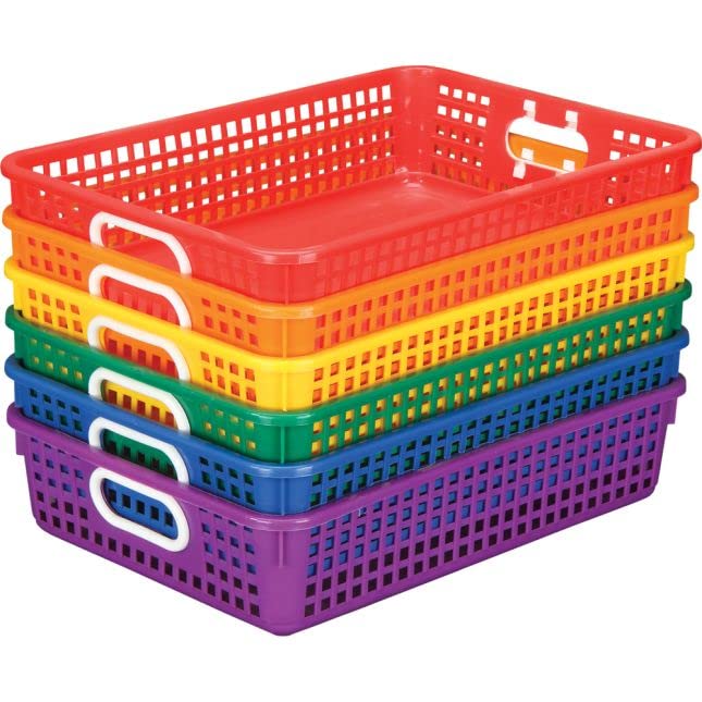 Really Good Stuff 6PK Plastic Desktop Paper Storage Basket for Classroom or Home–14”x10” Plastic Mesh Basket-Secure Papers Crease-Free–Grouping for 6