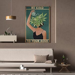 1111Vintage Mental Health Poster Inspirational Quote Be Kind To Your Mind Canvas Wall Art Print Green Posters For room Aesthetic Retro Home Wall Decor Pictures for Women Bedroom 12x16in Unframed