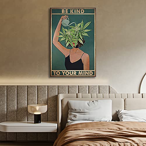 1111Vintage Mental Health Poster Inspirational Quote Be Kind To Your Mind Canvas Wall Art Print Green Posters For room Aesthetic Retro Home Wall Decor Pictures for Women Bedroom 12x16in Unframed