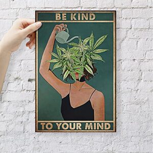 1111Vintage Mental Health Poster Inspirational Quote Be Kind To Your Mind Canvas Wall Art Print Green Posters For room Aesthetic Retro Home Wall Decor Pictures for Women Bedroom 12x16in Unframed