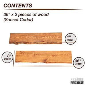 PIPE DECOR 36” Sustainable Sunset Cedar Live Edge Wood Shelf (Wood Only) 2-Pack