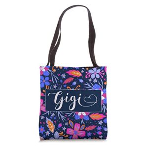 personalized gigi grandkids floral flower colorful pattern tote bag
