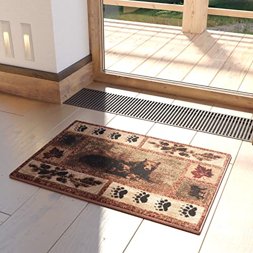 Masada Masada Rugs Kodiak Collection 2'x3' Cabin/Lodge Area Rug Mat with Bear and Cub Scene