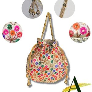 Aaribax Indian Potli Bag for Stylish Women, Large Evening Handbags for women, gold clutch purses for women wedding, potli bags for women with handle, Multicolor