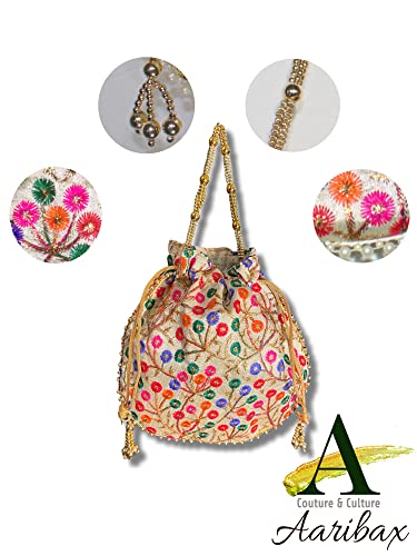 Aaribax Indian Potli Bag for Stylish Women, Large Evening Handbags for women, gold clutch purses for women wedding, potli bags for women with handle, Multicolor