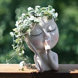 SnugMaker Face Planter Pots Head Planter, Succulent Planters, Face Flower Pot Head Planter for Indoor Outdoor Plants with Drainage Hole Closed Eyes(Light)