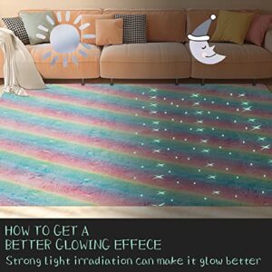 Rainbow Night & Twinkle Pattern Glow in The Dark Area Rug Area Rug for Living Room Bedroom Playing Room Size 5'x6'