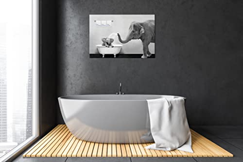 Piy Painting Elephant Bathroom Decor Wall Art, Funny Canvas Prints of Mother and Child Playing Water in Bath Crock, Warm Bathtub Picture with Keep Clean, Keep Happy, Keep Love Words Motivating Kids.