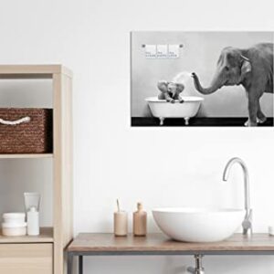 Piy Painting Elephant Bathroom Decor Wall Art, Funny Canvas Prints of Mother and Child Playing Water in Bath Crock, Warm Bathtub Picture with Keep Clean, Keep Happy, Keep Love Words Motivating Kids.